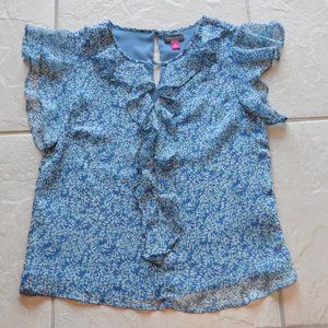 Vince Camuto ruffle sleeve, ruffle front chiffon blouse XS